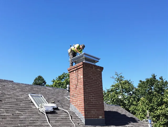 Pineville Chimney Sweep technician measuring a chimney cap in Pineville, NC