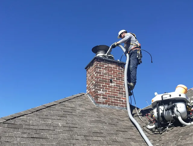 Dedicated Pineville Chimney Sweep team member cleaning a chimney in Pineville, NC