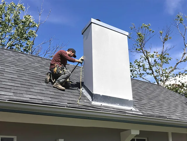 Pineville Chimney Sweep team member finishing chimney construction in Pineville, NC