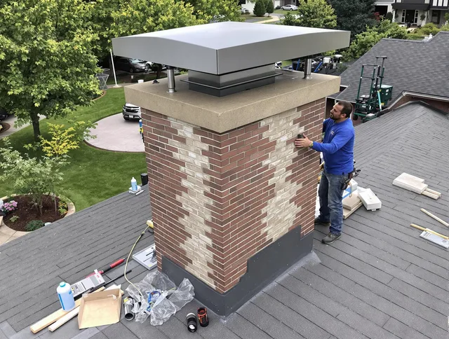 Pineville Chimney Sweep team working on a custom chimney remodel in Pineville, NC