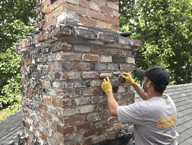 In-progress chimney restoration by Pineville Chimney Sweep in Pineville, NC