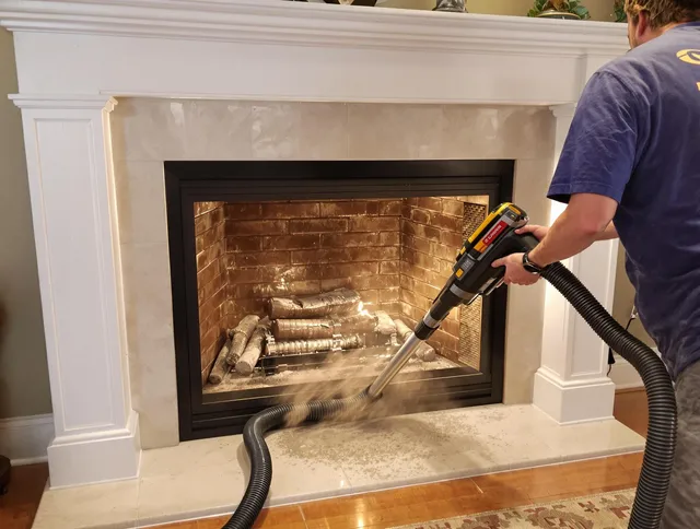 Fireplace cleaning performed by Pineville Chimney Sweep in Pineville, NC